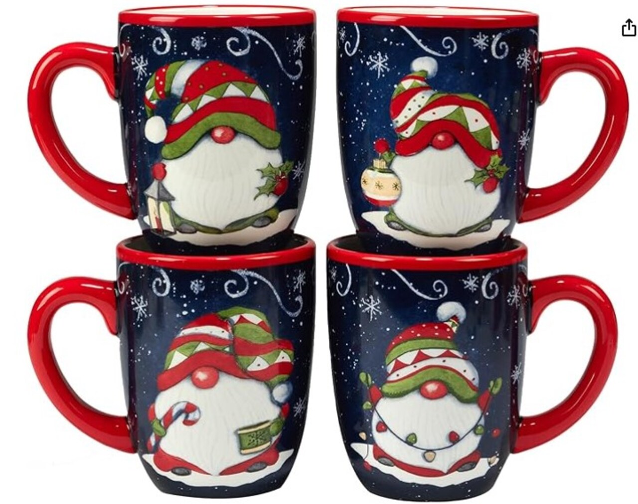 Holiday Magic Gnomes 16 oz. Mugs, Multicolor, Set of 4, 4 Count (Pack of 1)
